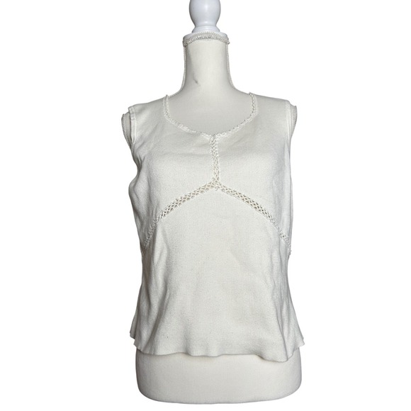 Gloria Vanderbilt Tops - Gloria Vanderbilt Women's White Knit Tank Top Coquette Festival Boho Cotton L